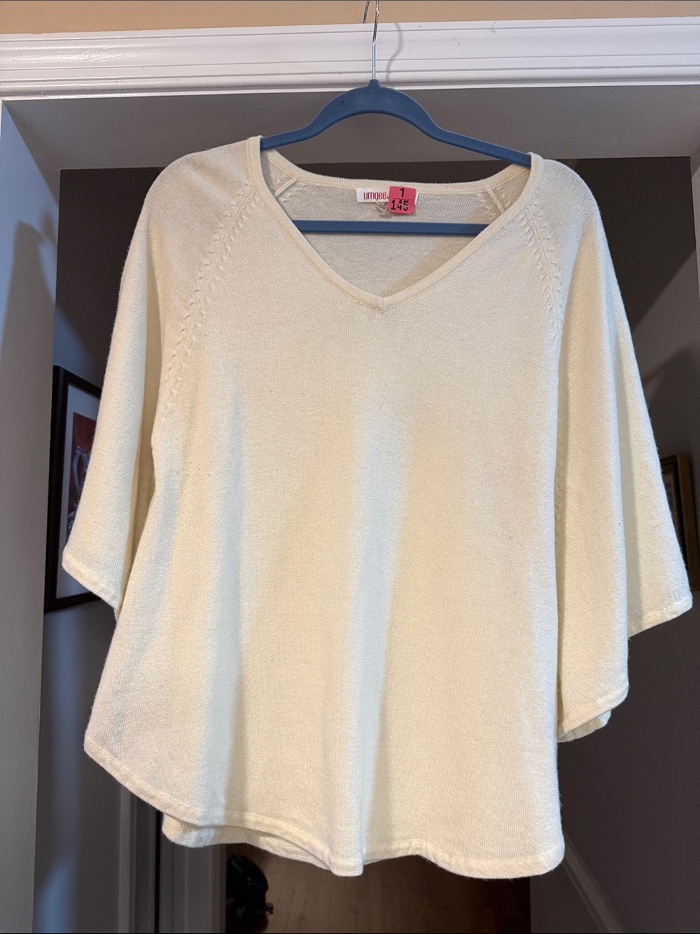 Umgee Cream V-Neck Poncho Sweater